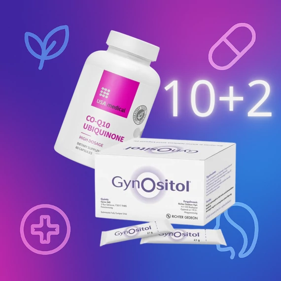 Q10 koenzim kapszula 100mg 60db x 10 + Gynositol étrend-kiegészítő por 60db x 2